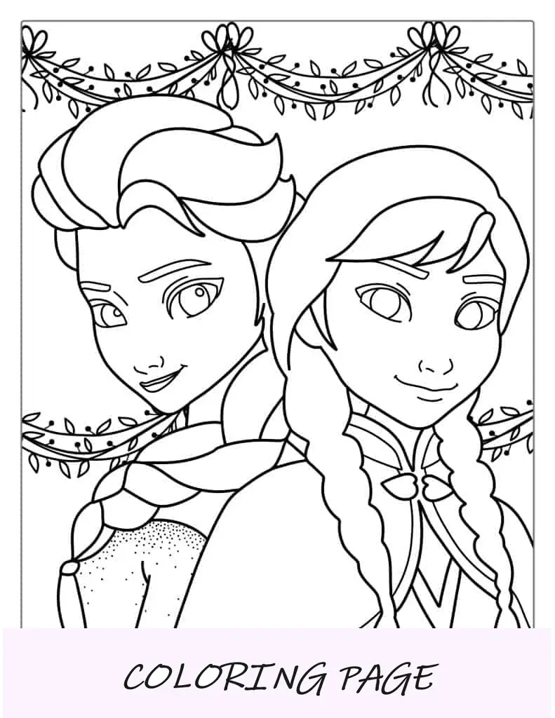 Elsa e Anne congeladas para colorir para crianças