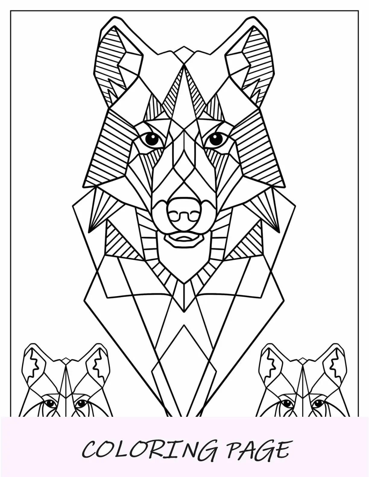Tres páginas geométricas para colorear de caras de perros