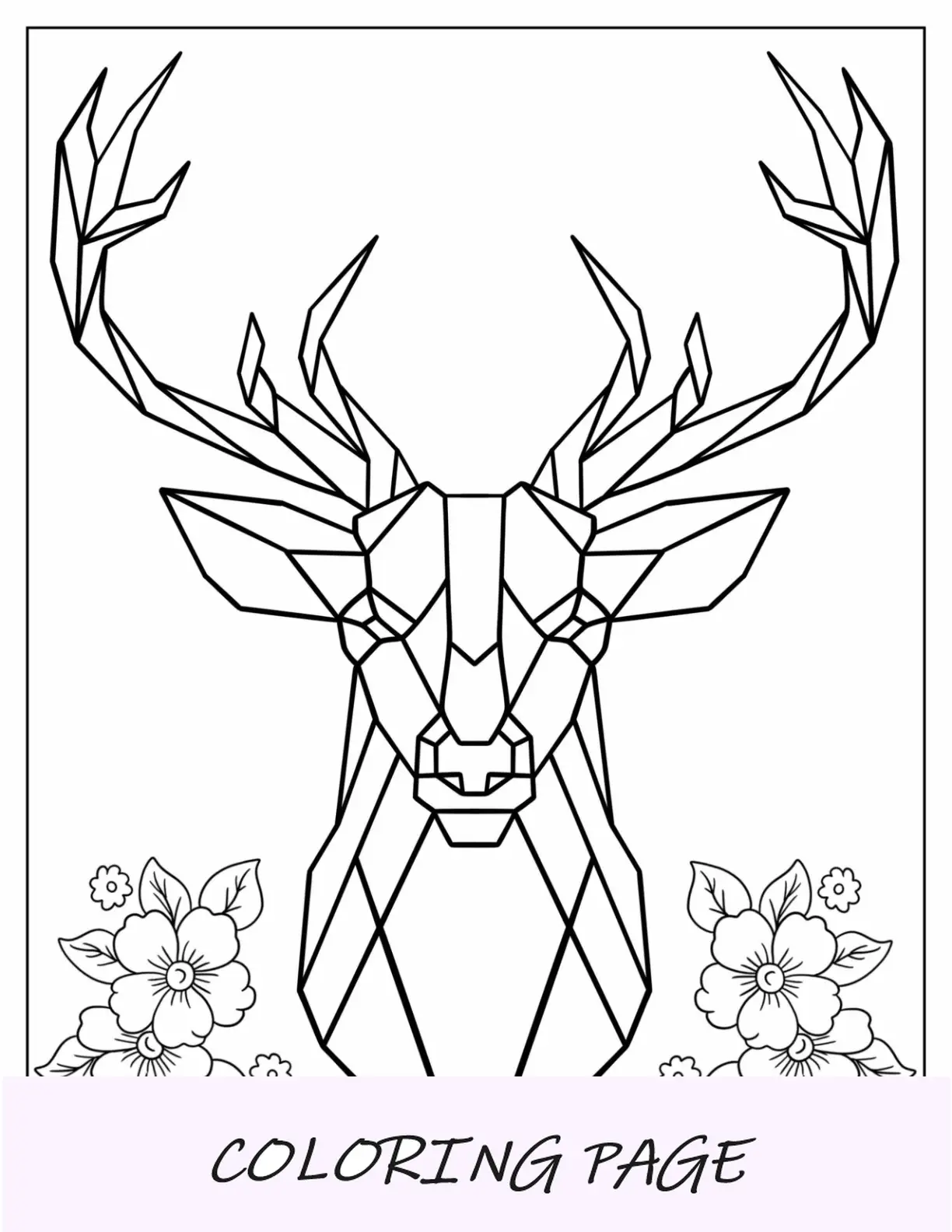 Página para colorear geométrica simple de ciervo con flores
