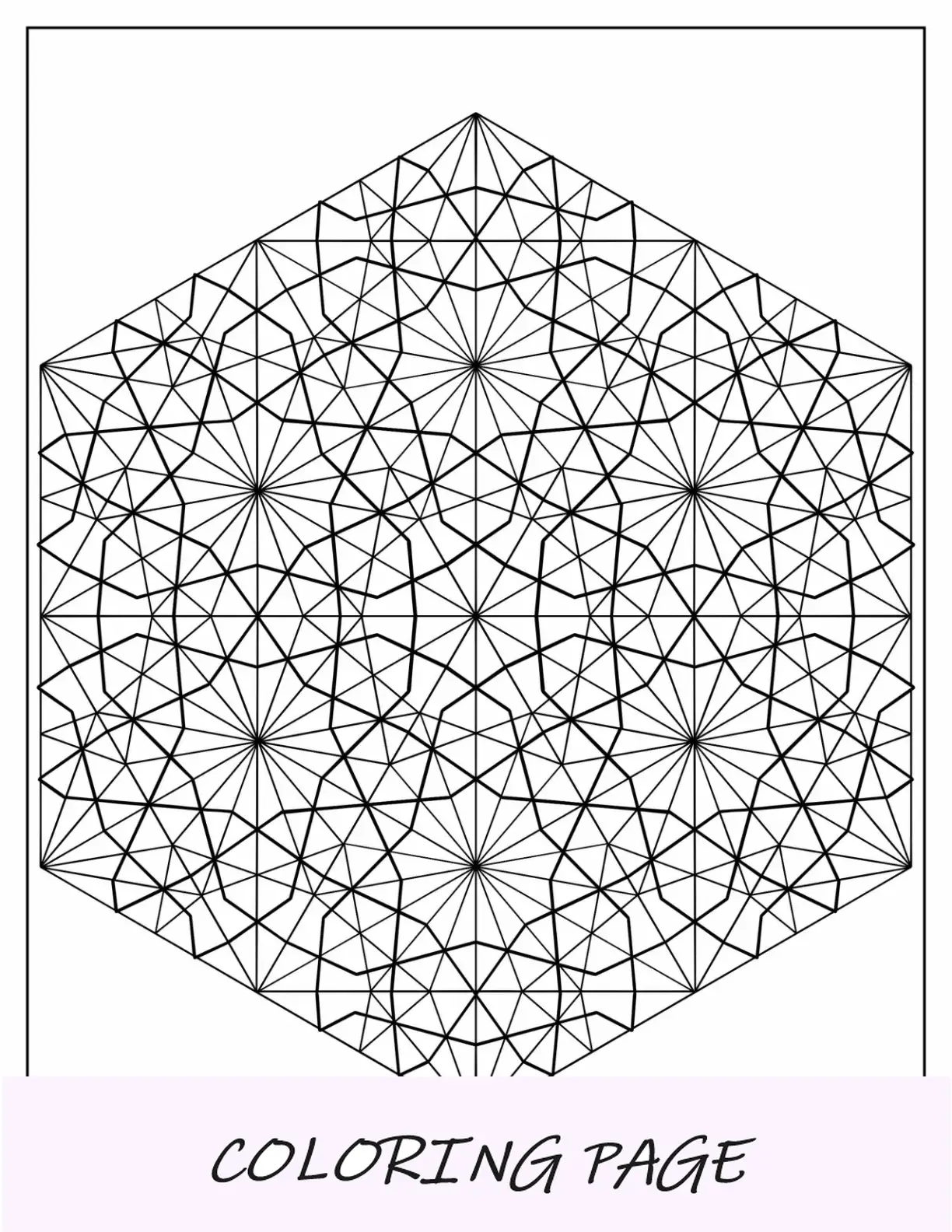 Página para colorear geométrica de hexágono intrincado con estrellas