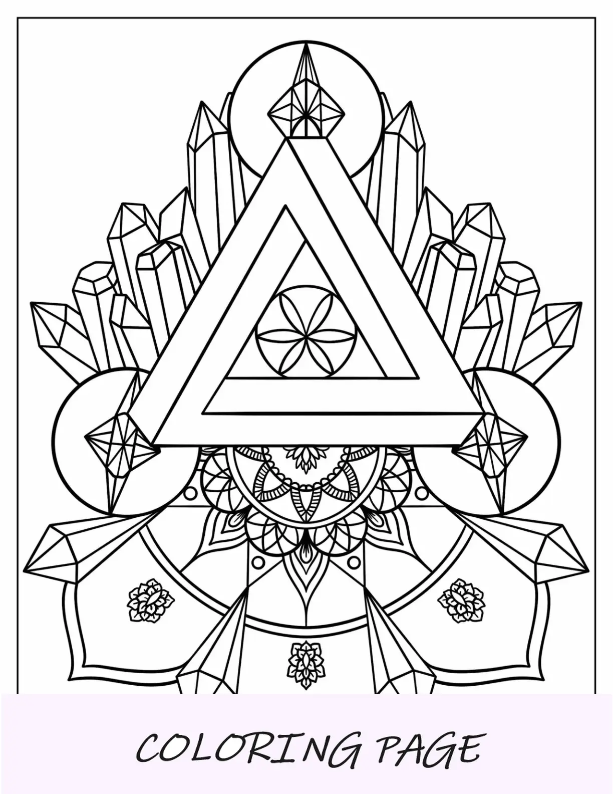 Página para colorear geométrica Mandala con cristales