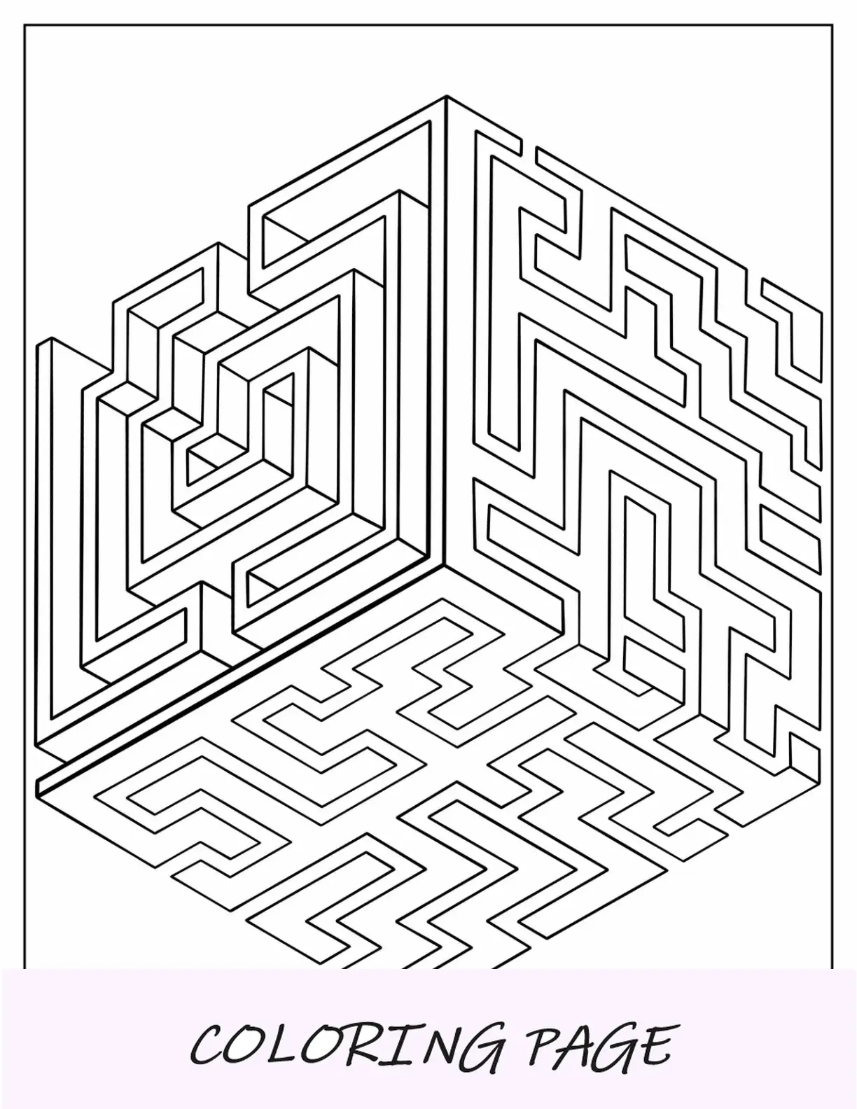 Página para colorear geométrica del laberinto de cubos