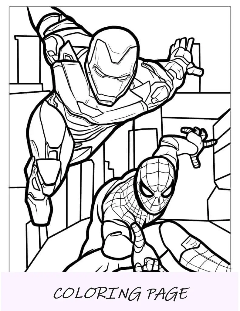 Dibujo para colorear de Iron Man y Spider Man