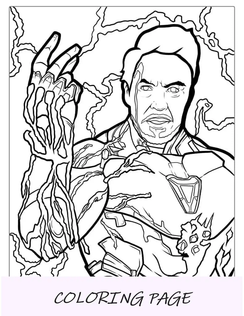 Hoja para colorear de Iron Man con piedras infinitas