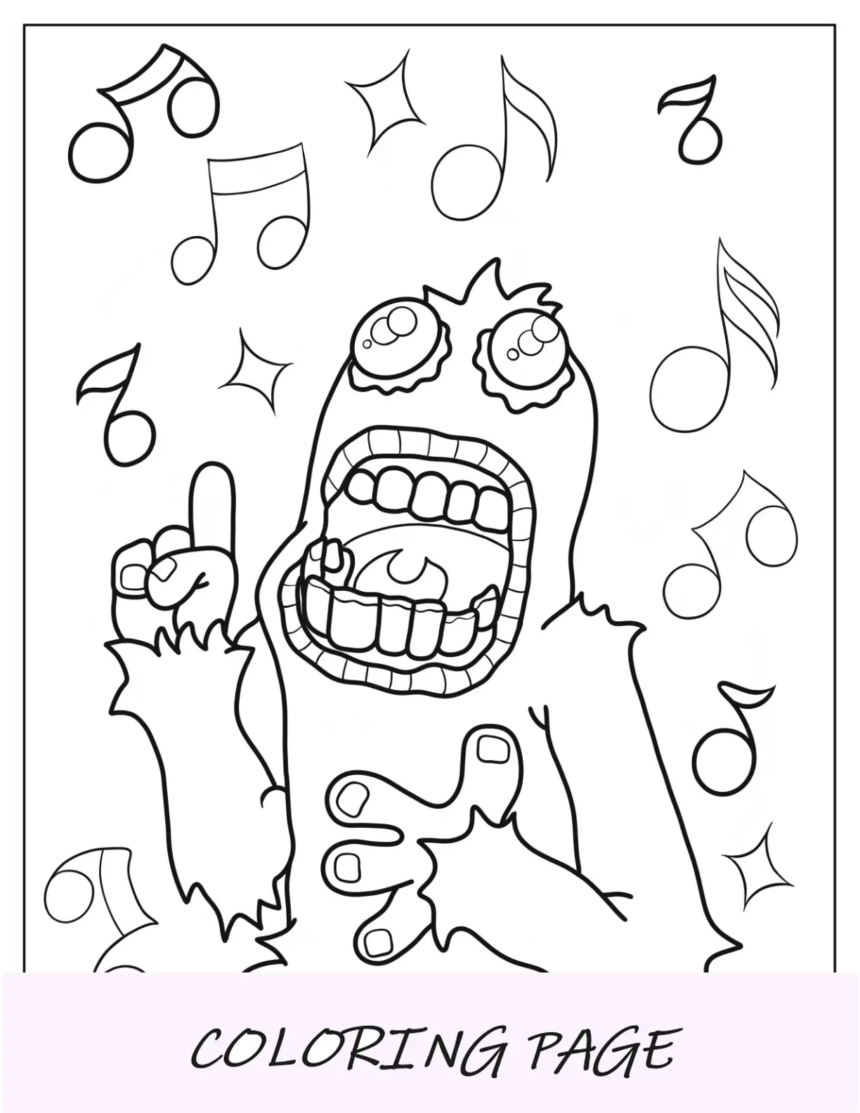 Página para colorir de My Singing Monsters de Mammott cantando apaixonadamente