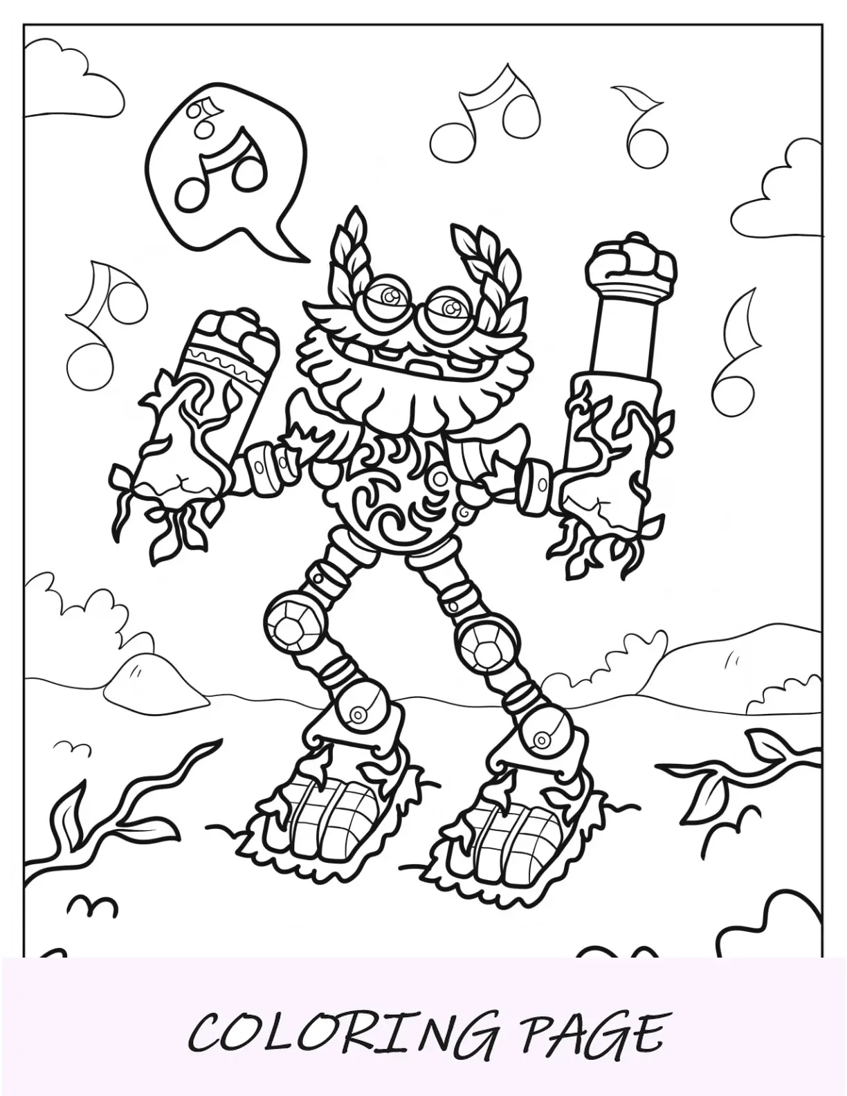 Página para colorir de My Singing Monsters de canto épico de Wubbox