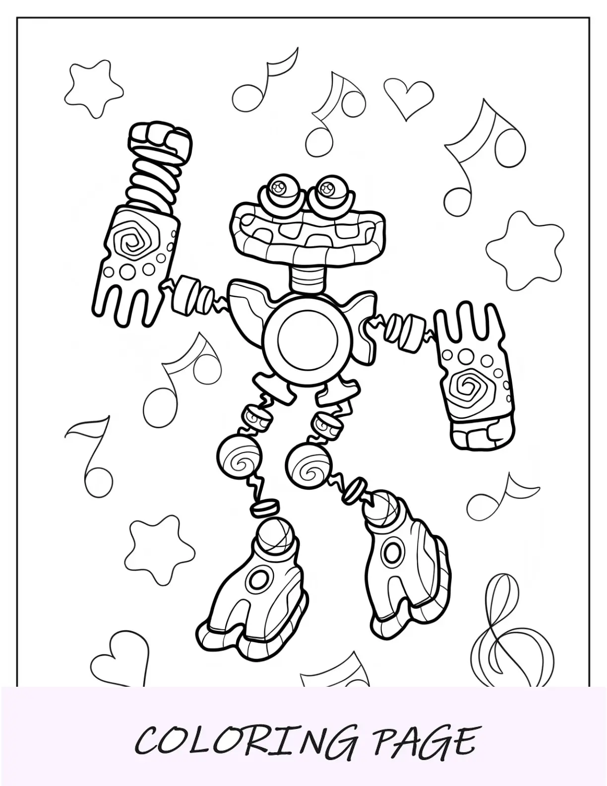 Desenho para colorir de Kawaii Wubbox acenando com meus monstros cantores