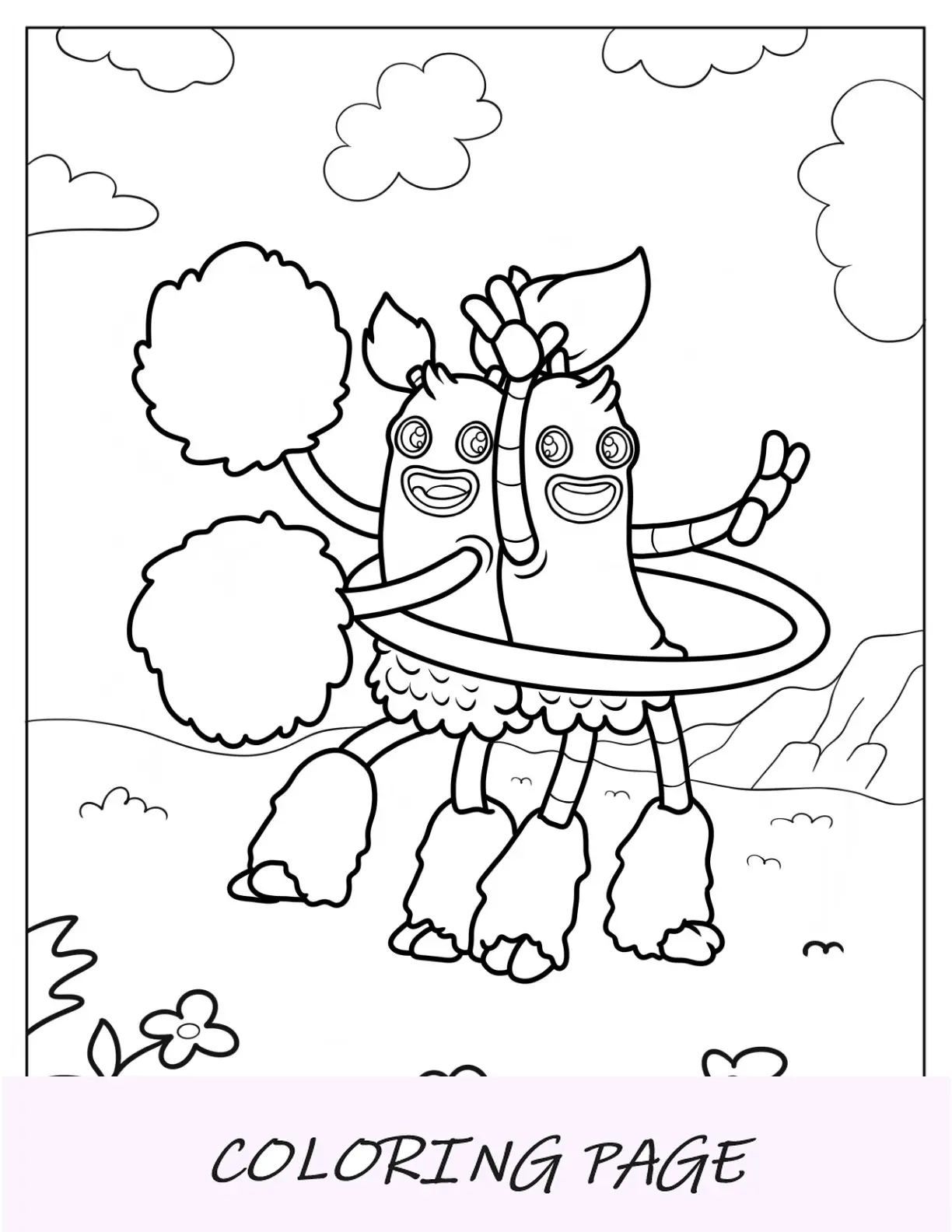 Página para colorir de My Singing Monsters de Pompom e Hoola Dancing For Kids