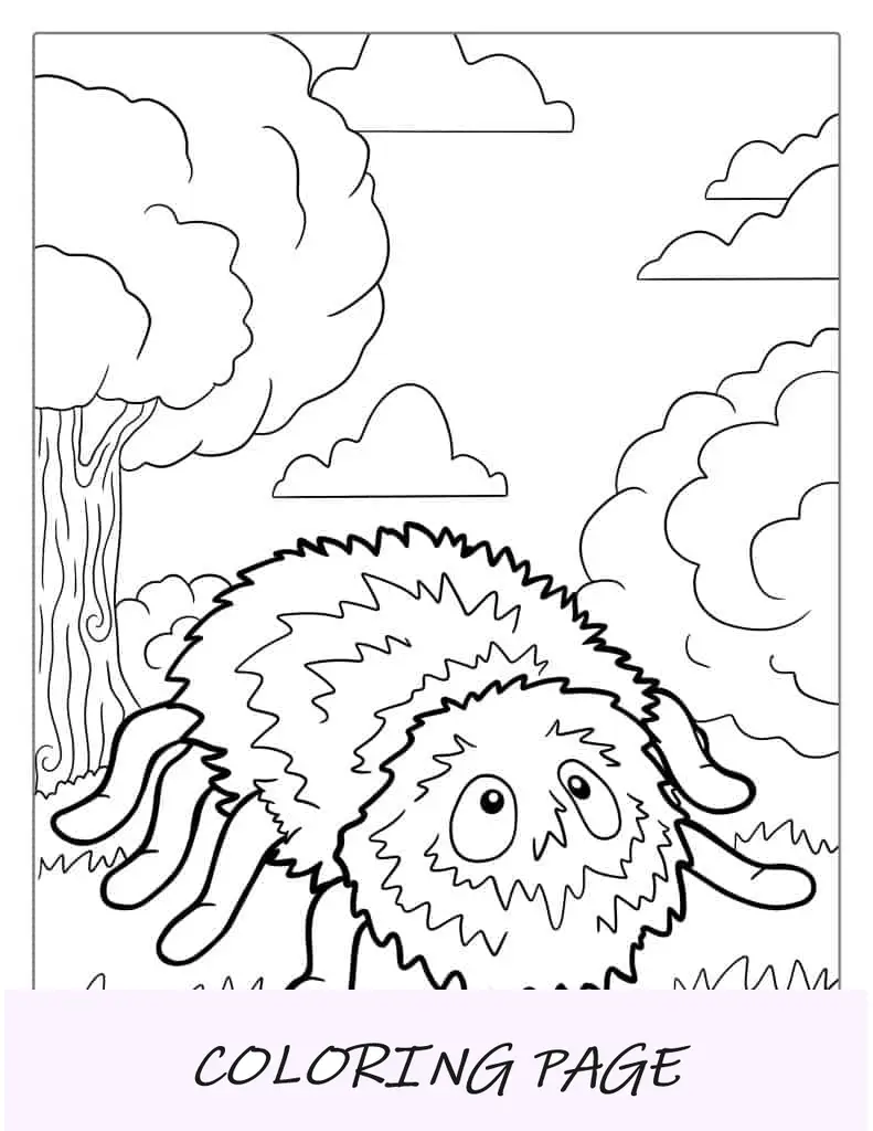 Página para colorir de aranha fofa de desenho animado para crianças