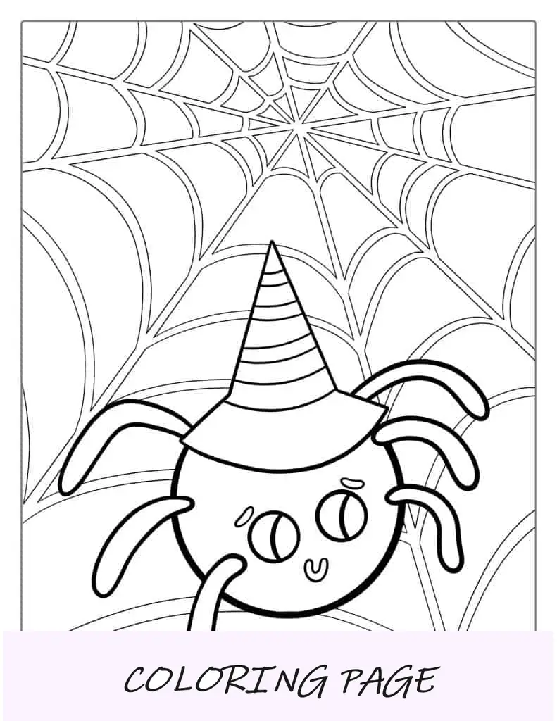 Contorno de aranha na teia usando chapéu de bruxa