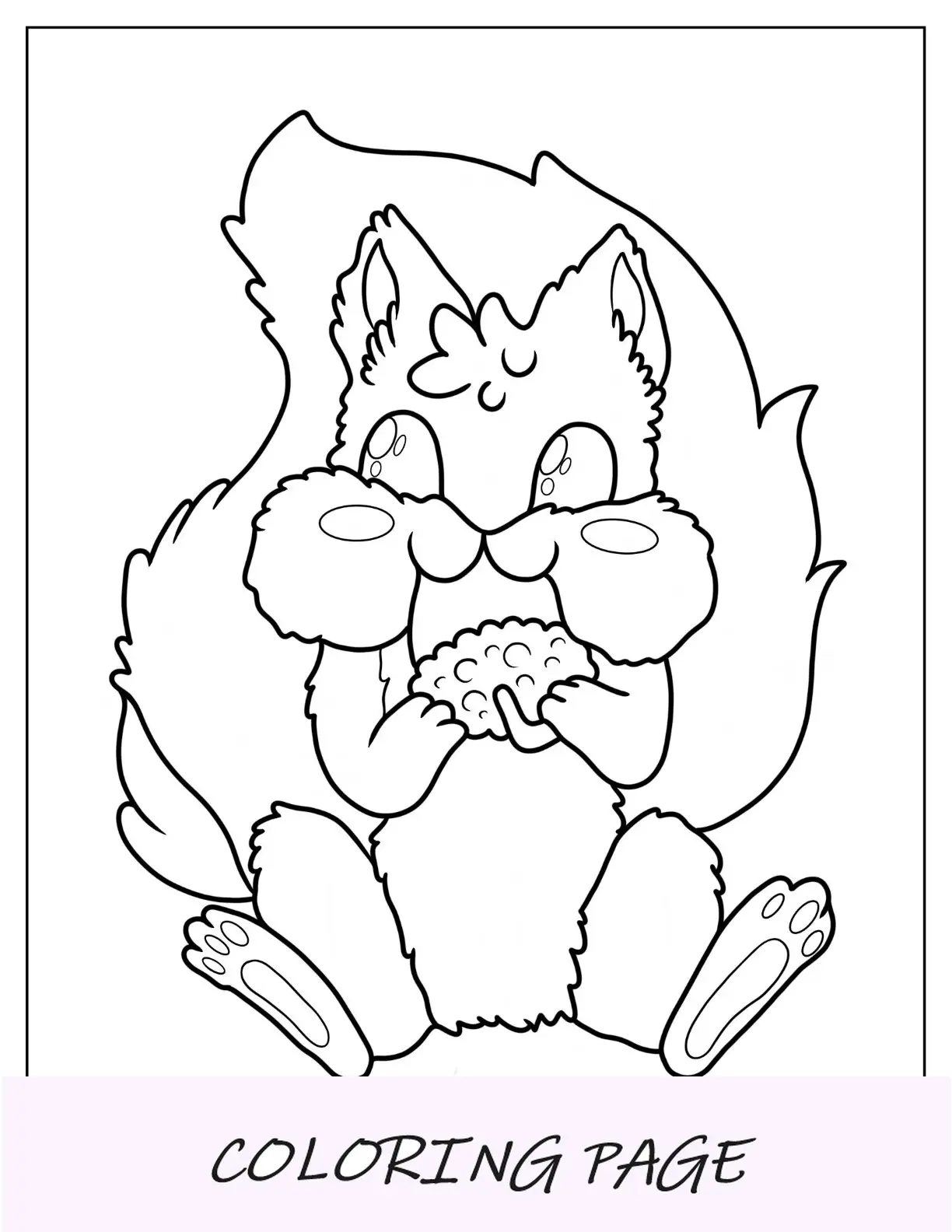 Kawaii Fluffy Scoiattolo Pagina da colorare masticare il dado