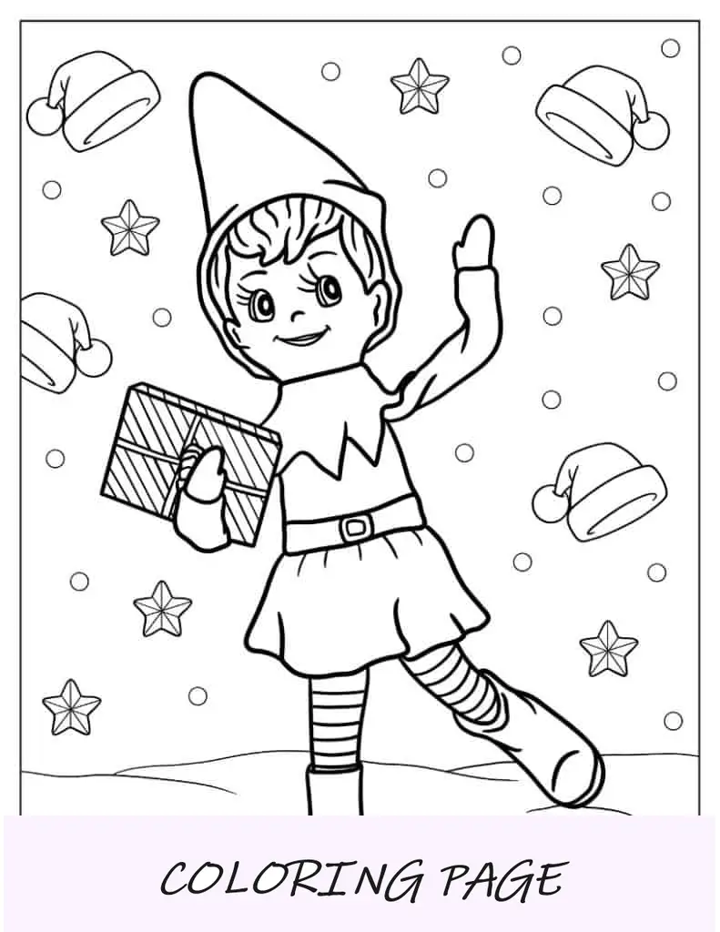 Página para colorir de Natal do lindo elfo Kawaii acenando com a mão