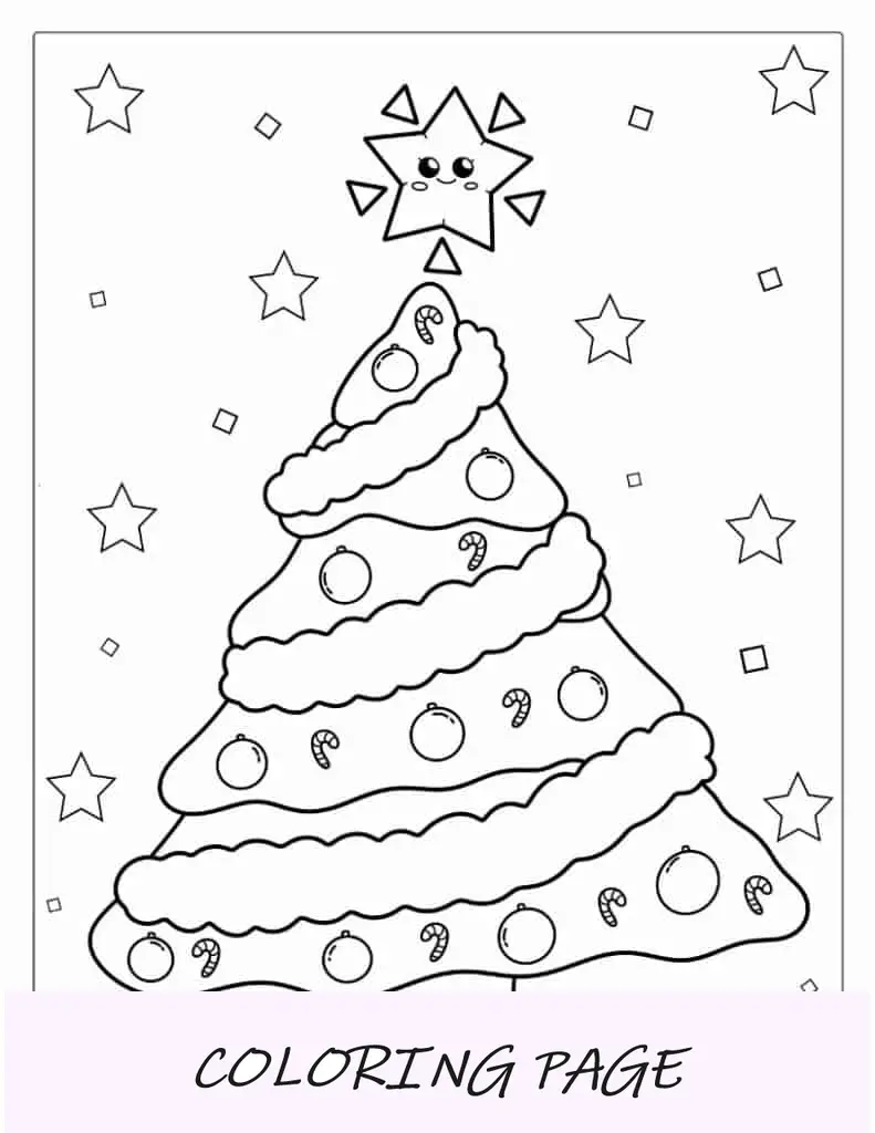 Página para colorir de Natal com um lindo contorno de árvore de Natal para crianças