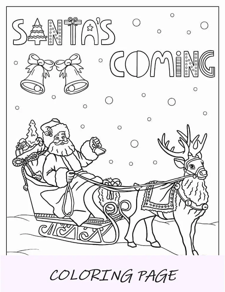Página para colorir de Natal de Papai Noel e Rudolph no dia de Natal