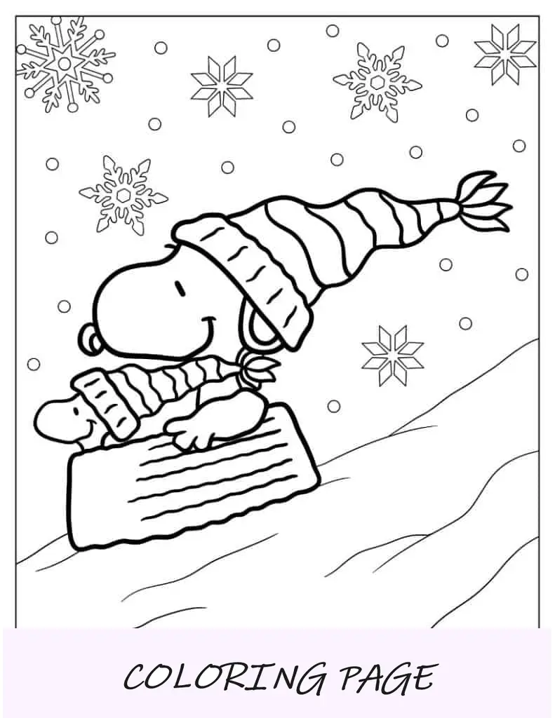 Página para colorir de Natal do Snoopy no trenó de Natal