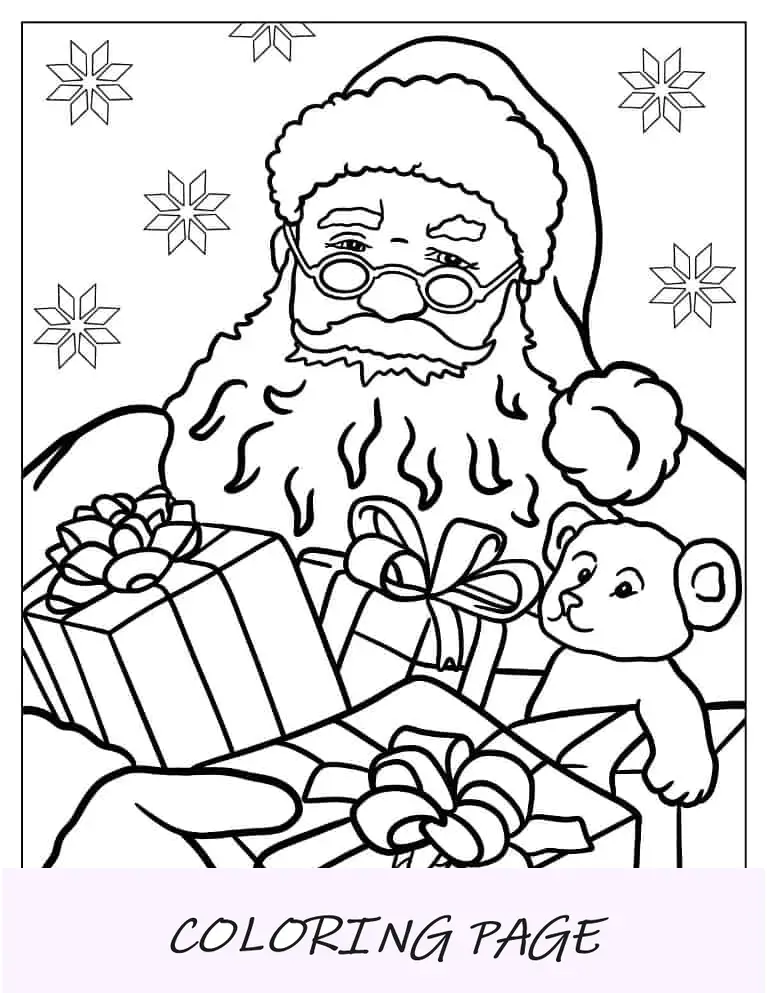 Página para colorir de Natal do Papai Noel realista carregando presentes