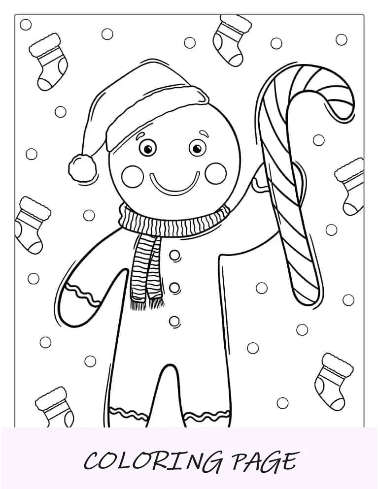 Página para colorir de Natal do Homem Biscoito com Chapéu de Papai Noel