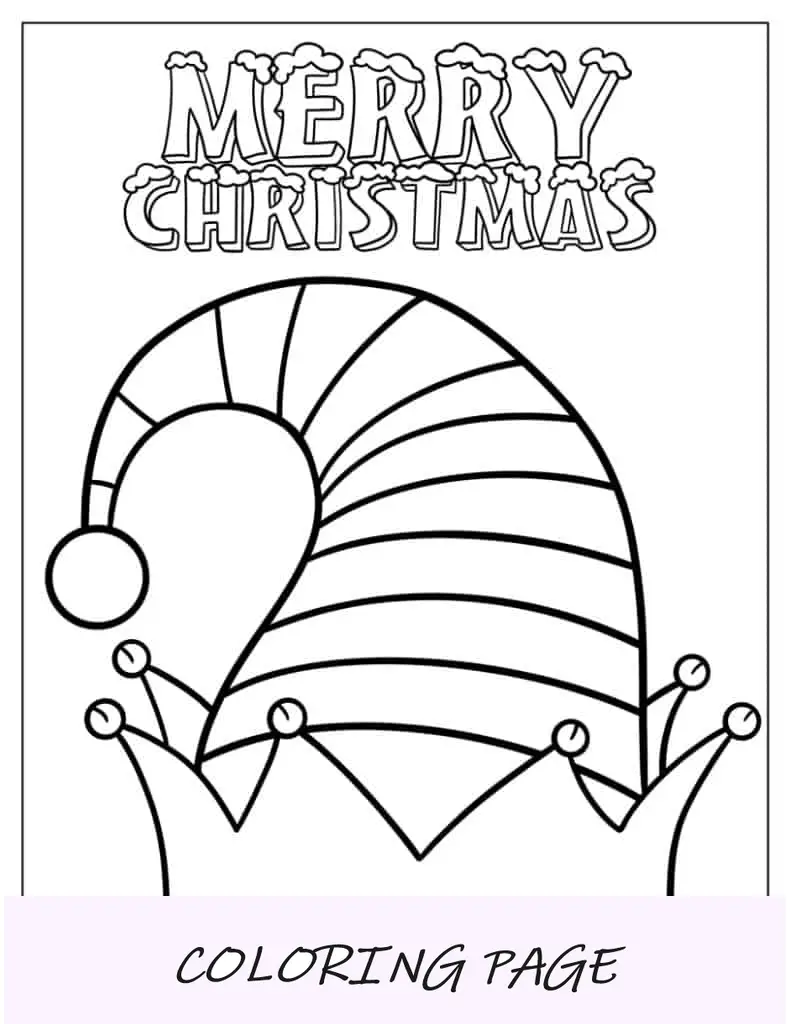 Página para colorir de Natal do Chapéu de Elfo