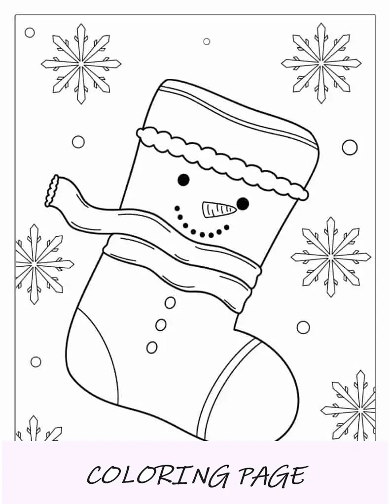 Página para colorir de Natal com meia de Natal
