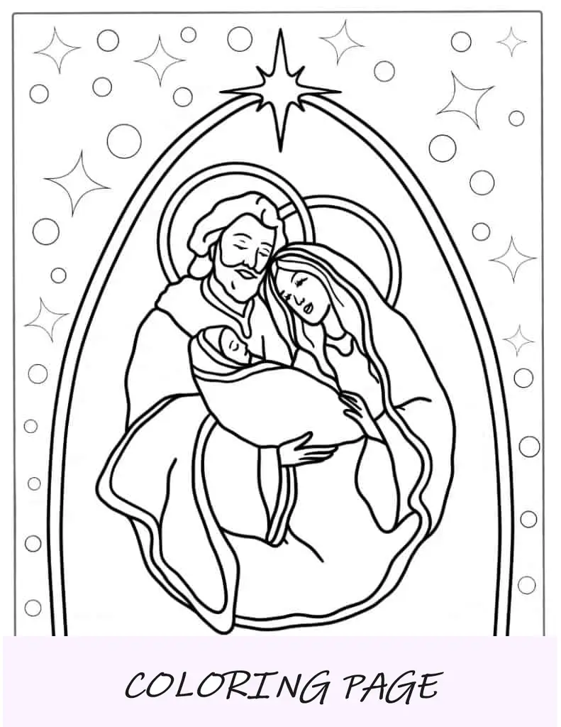 Página para colorir de Natal de José, Maria e Jesus