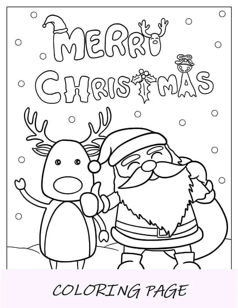 Página para colorir de Natal de Chibi Santa e Rudolph no dia de Natal