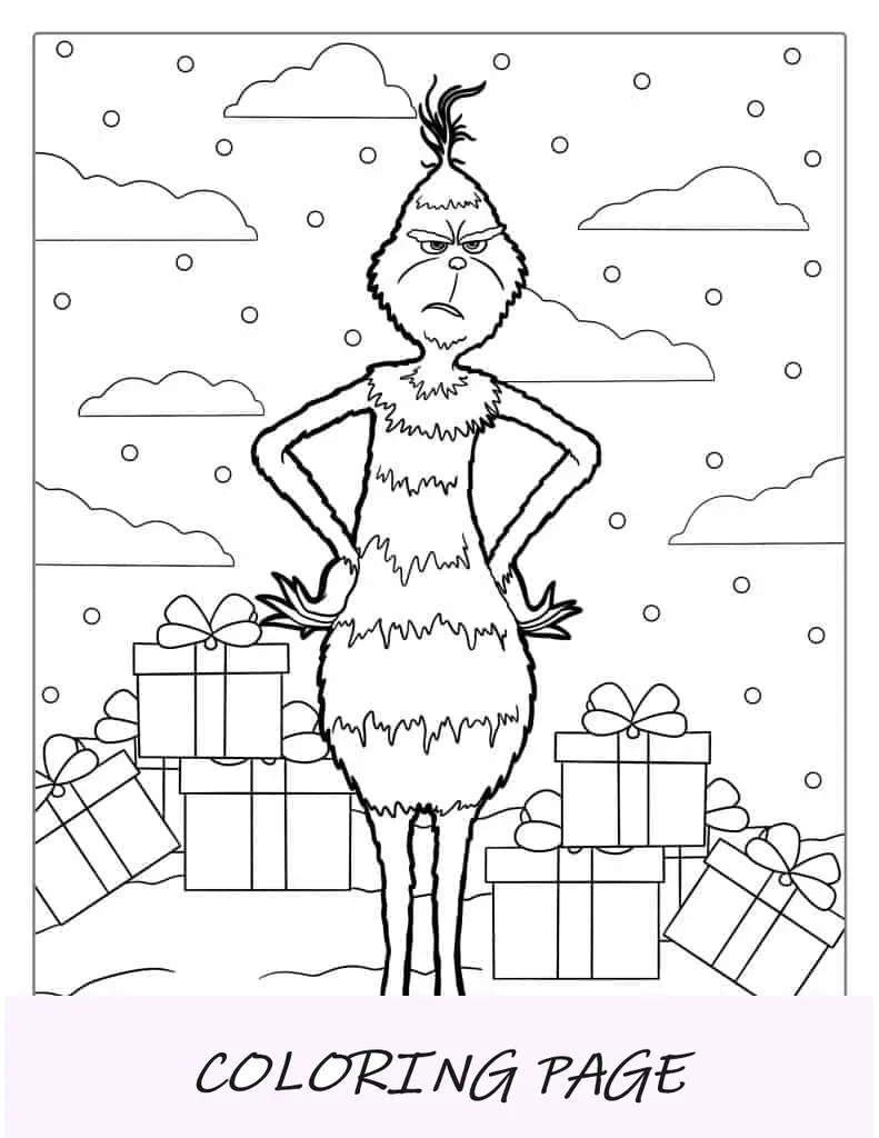 Página para colorir de Natal do desenho animado Grinch carrancudo
