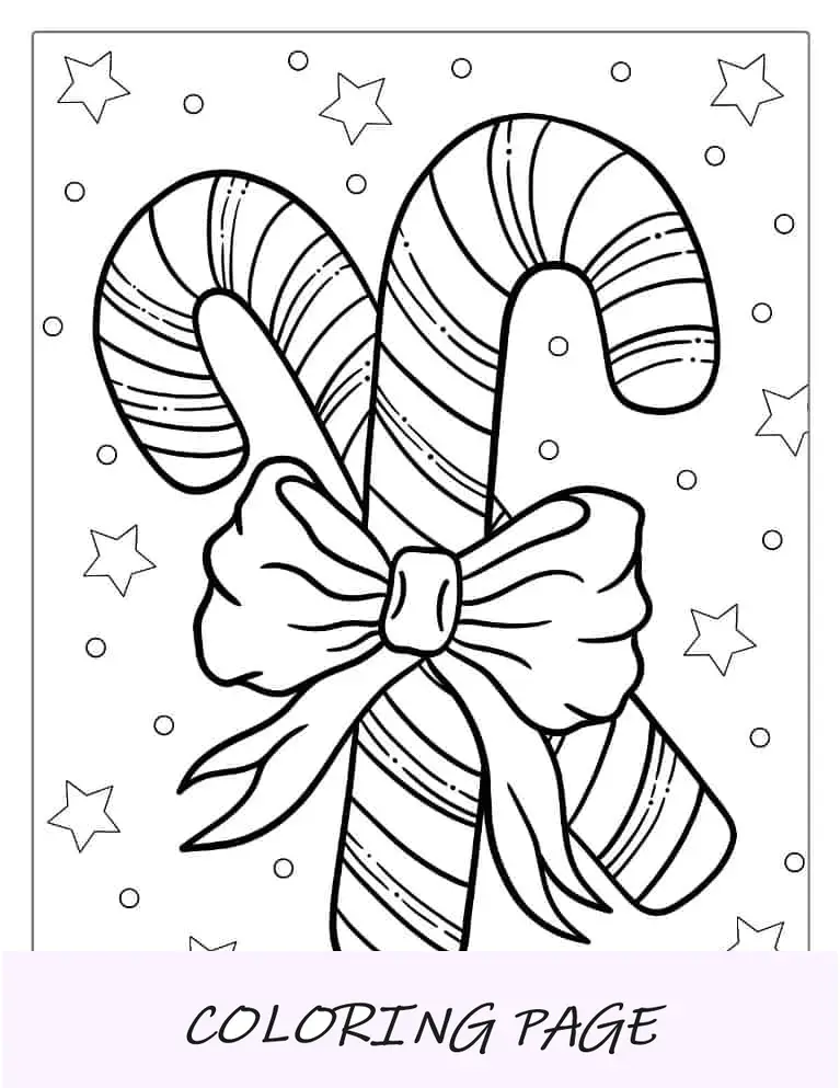 Página para colorir de Natal de bastões de doces com laço