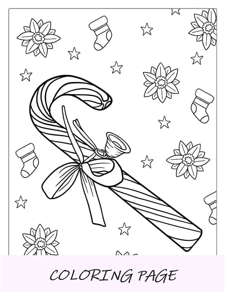 Página para colorir de Natal de Candy Cane With Bow And Bell