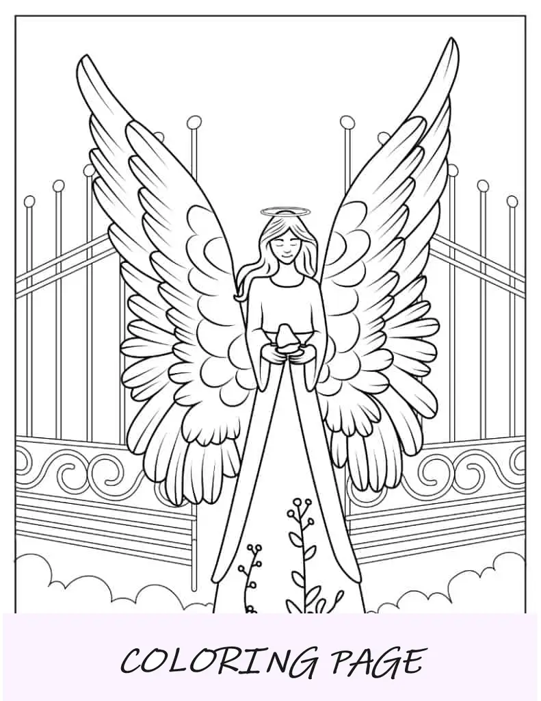 Página para colorir de Natal de Angel Standing By The Pearly Gates