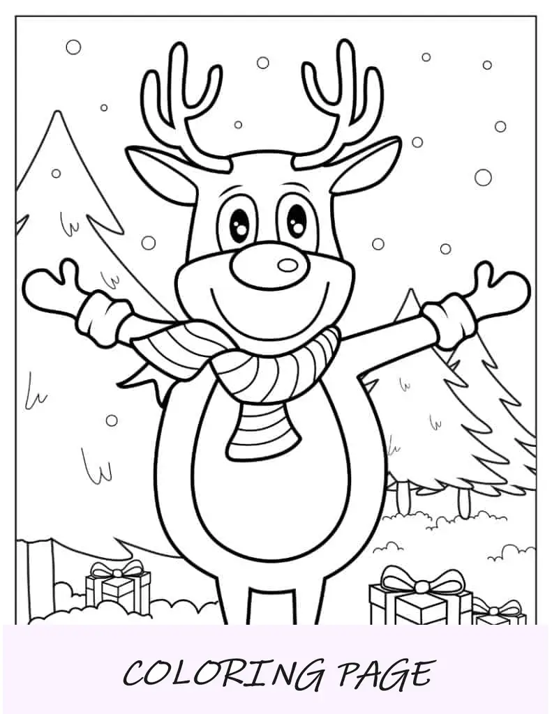 Páginas para colorir de Natal de Rudolph no dia de Natal com neve