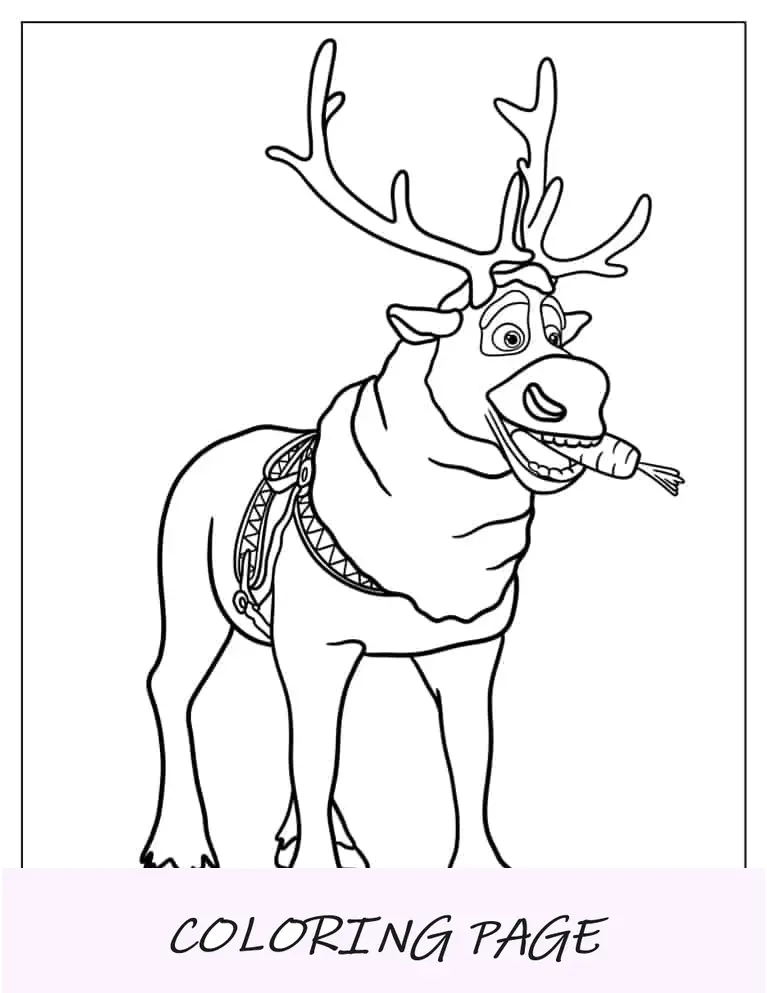 Páginas para colorir de Natal de Sven, a rena de Frozen