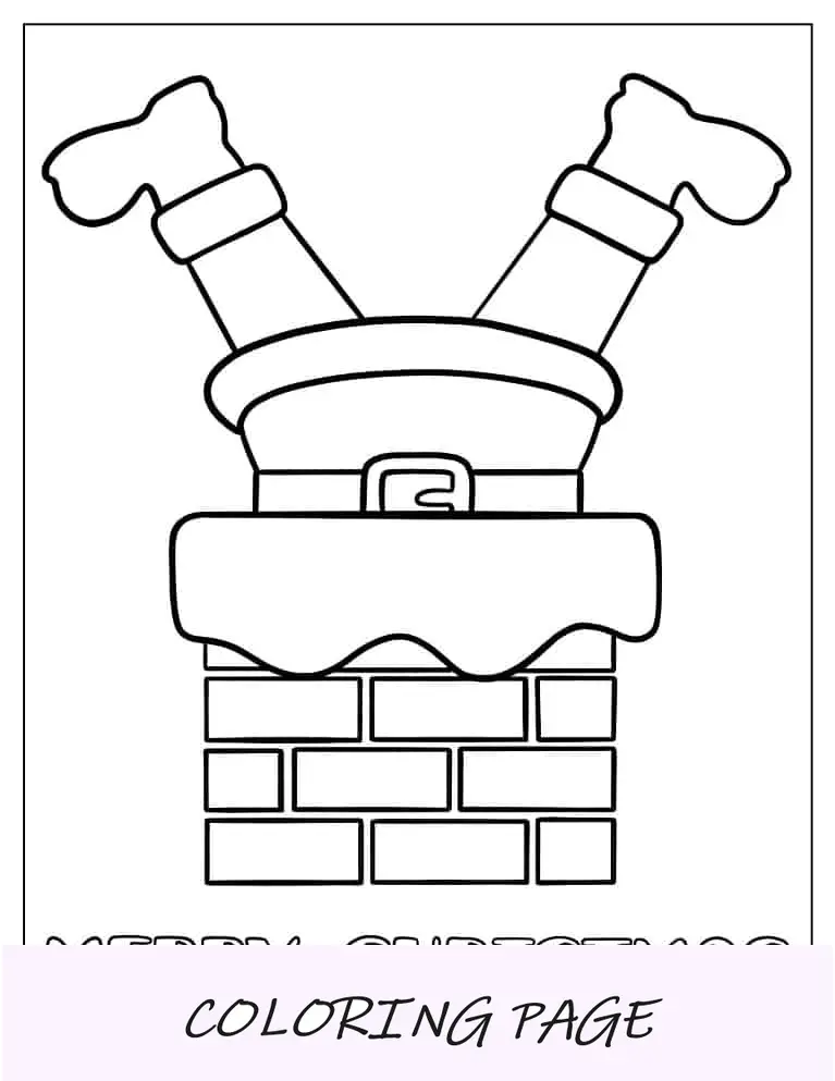 Desenho para colorir de Natal do Papai Noel preso na chaminé