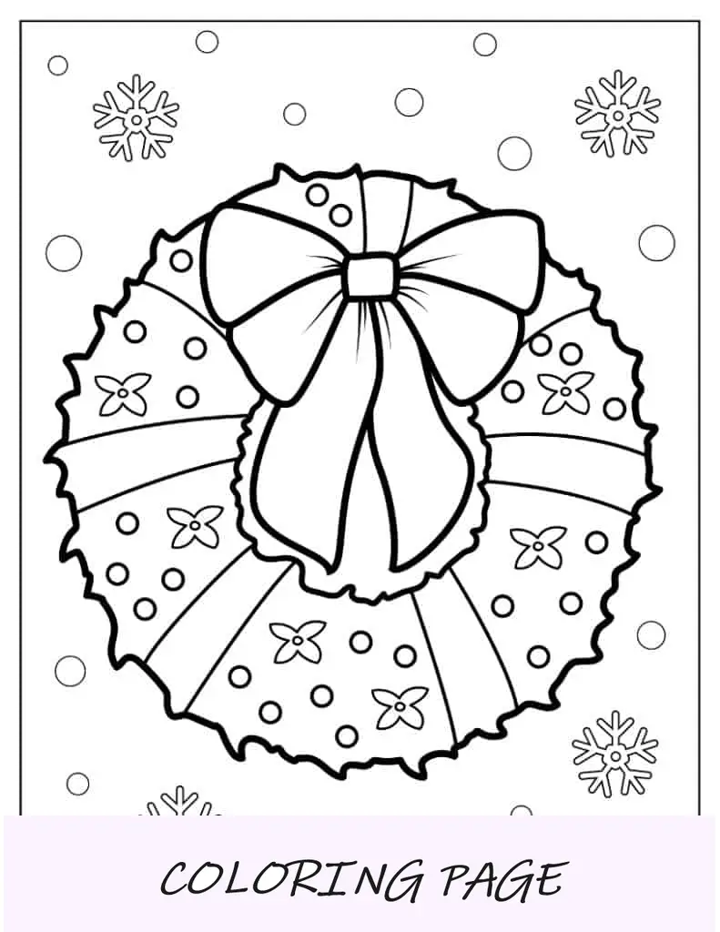 Página para colorir de Natal do contorno da guirlanda de Natal com arco