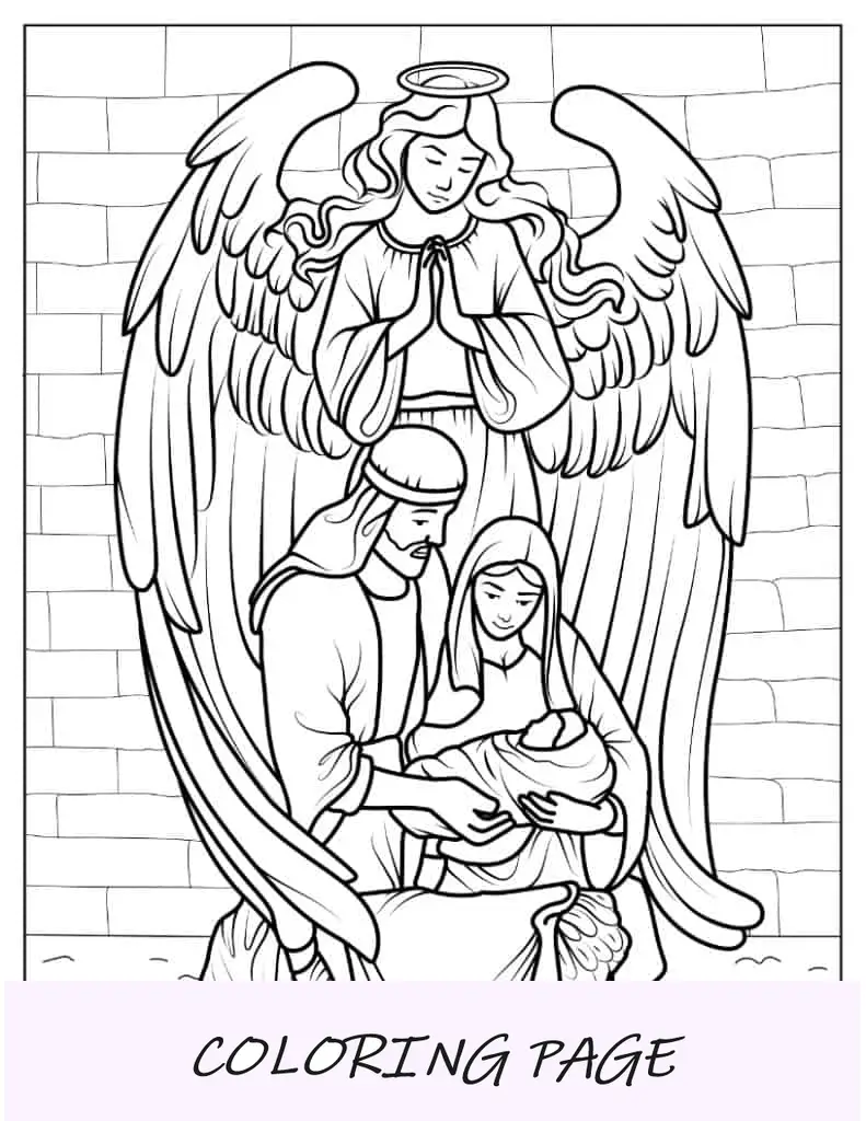 Página para colorir de Natal de Natividade com Anjo