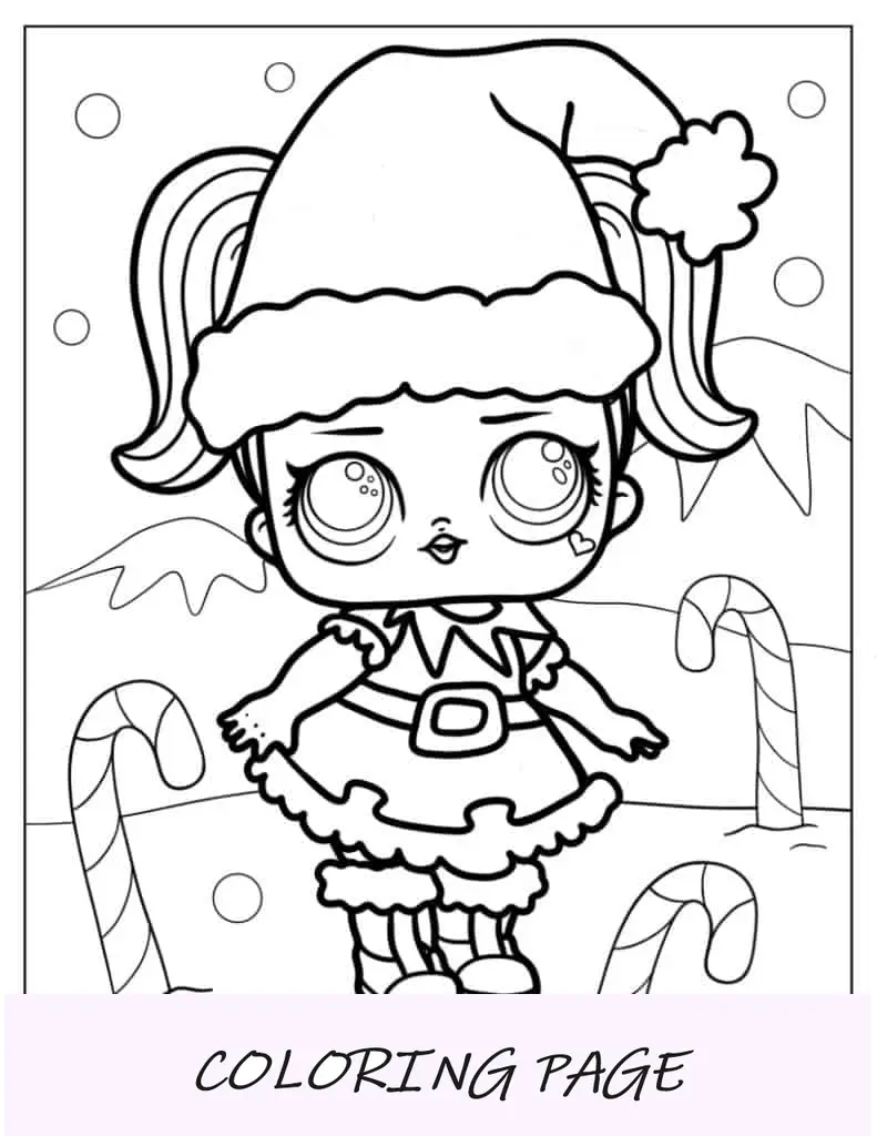Página para colorir de Natal da boneca Kawaii Christmas Lol Surprise
