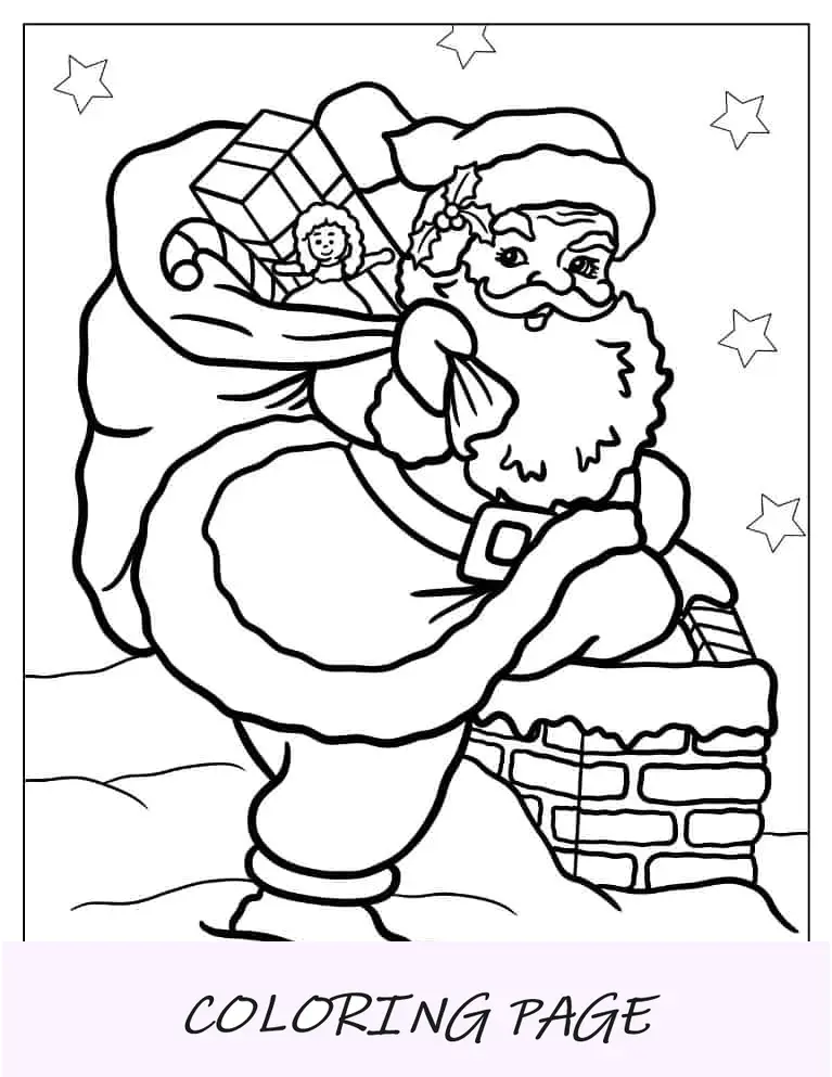 Página para colorir de Natal do Papai Noel detalhado com saco de presentes