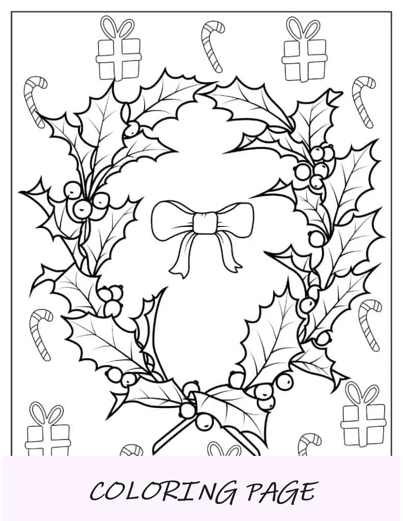 Página para colorir de Natal de visco detalhado