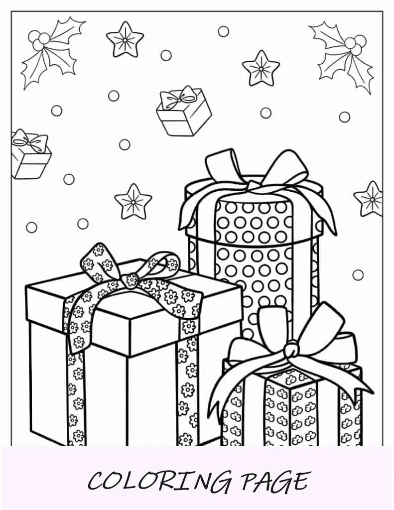 Página para colorir de Natal de presentes de Natal