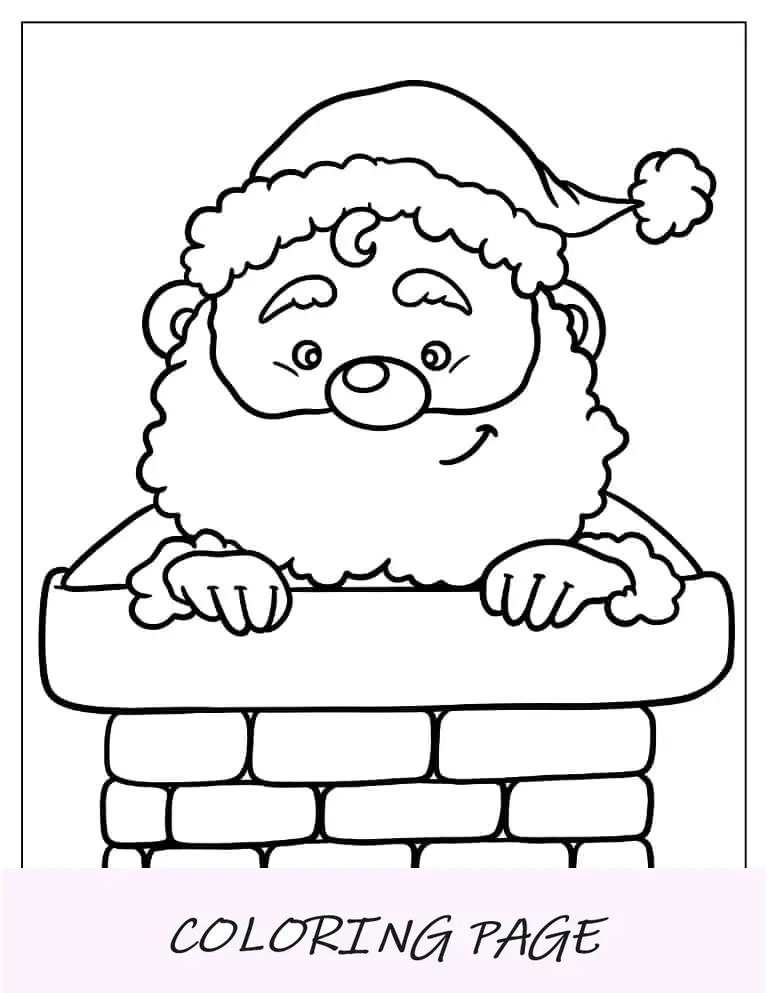 Página para colorir de Natal do Papai Noel fofo descendo pela chaminé