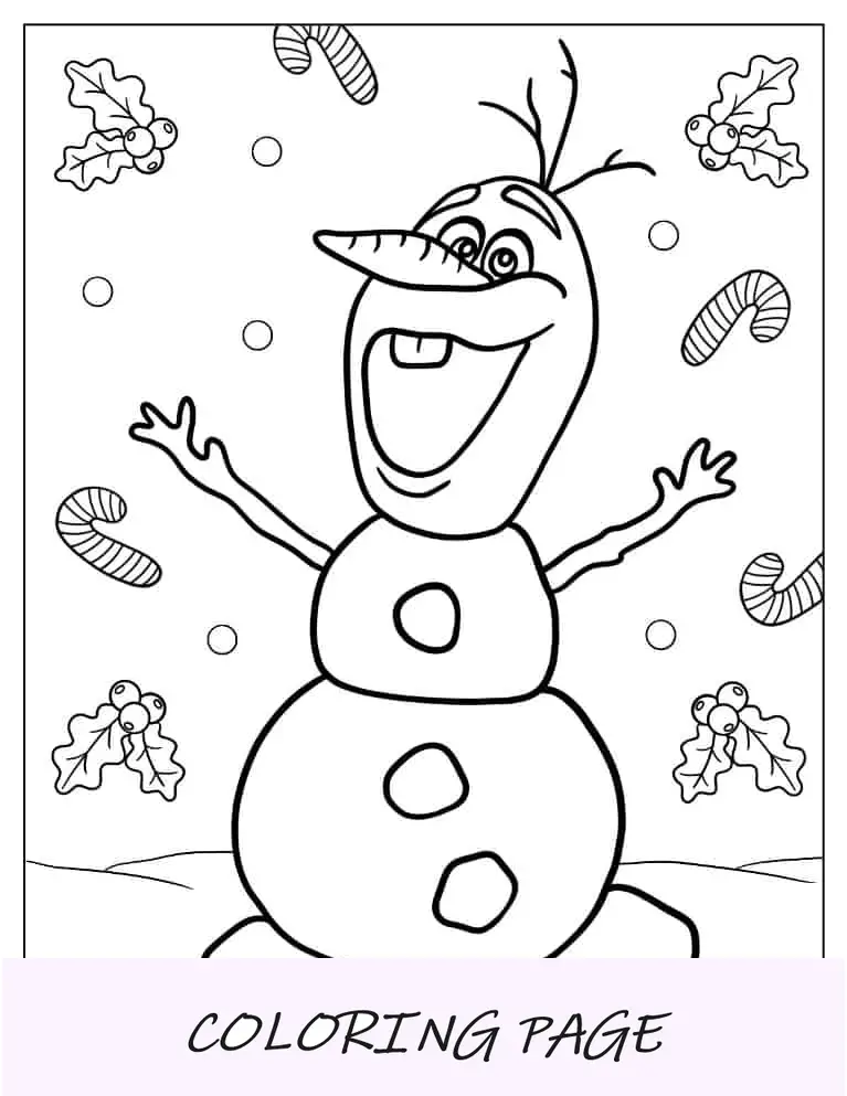 Página para colorir de Natal do fofo Olaf para crianças em idade pré-escolar