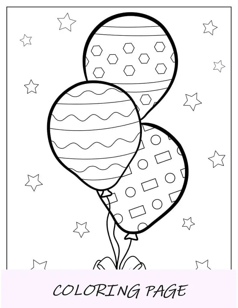 Página para colorir de três balões