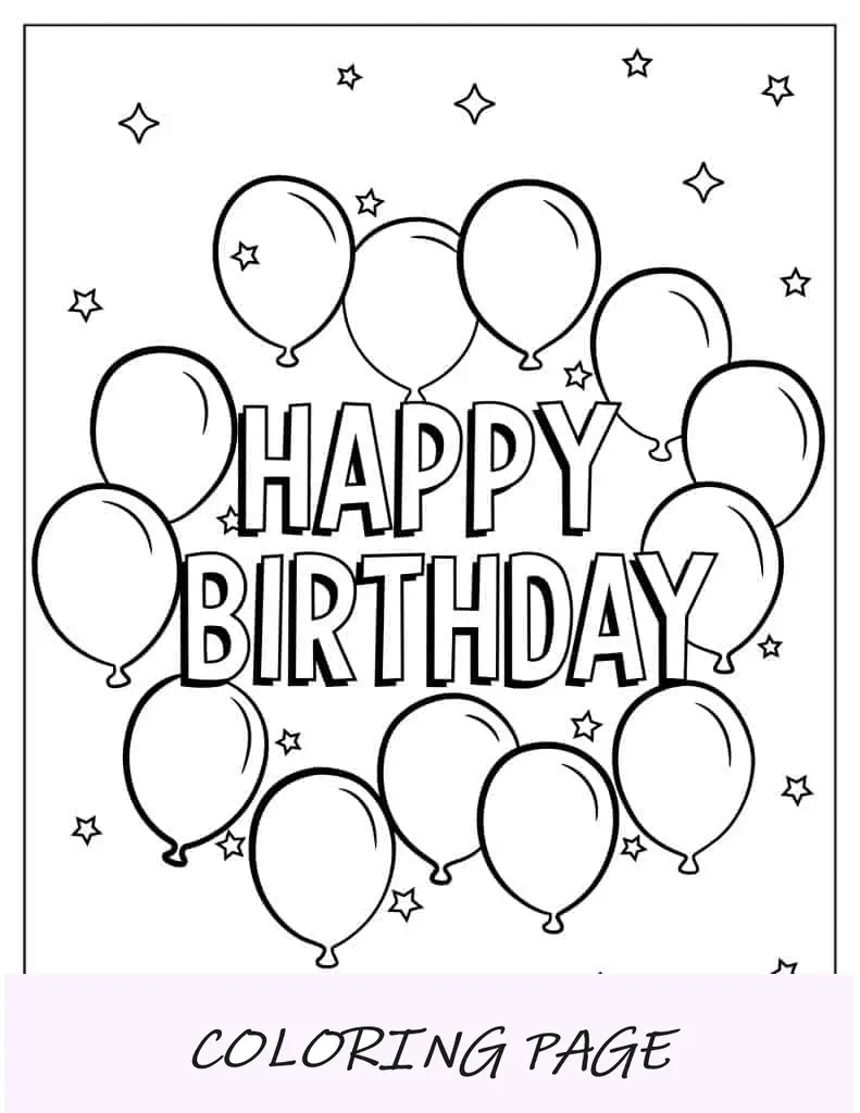 Página para colorir de balões de feliz aniversário