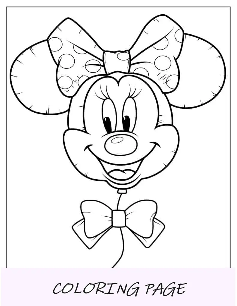 Folha para colorir de balão da Minnie Mouse