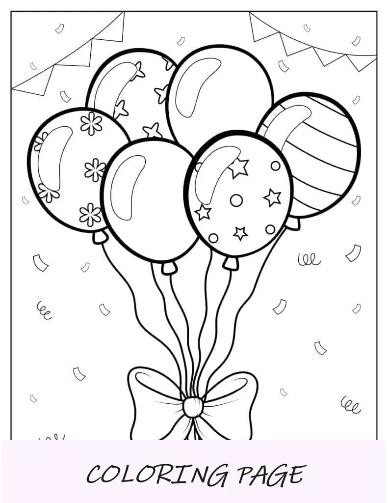 Balões de celebração com confete para colorir