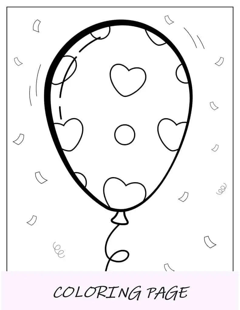 Balão com corações de amor para colorir