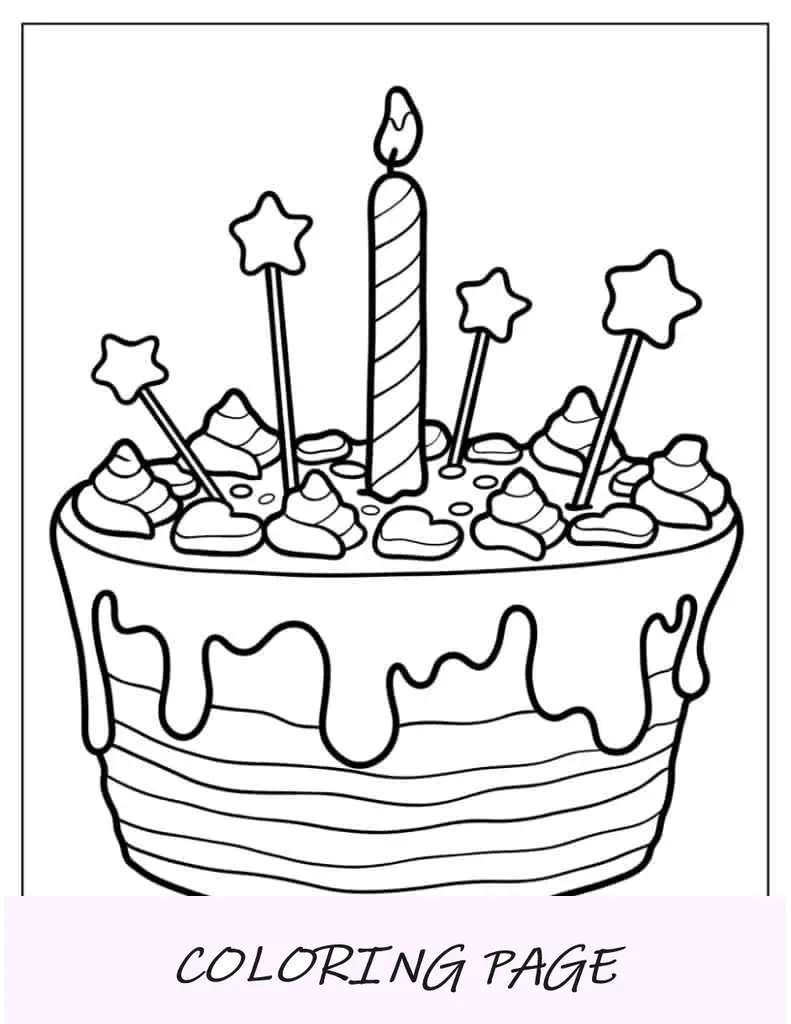 Bolo Simples Com Toppers De Estrela E Vela Para Colorir