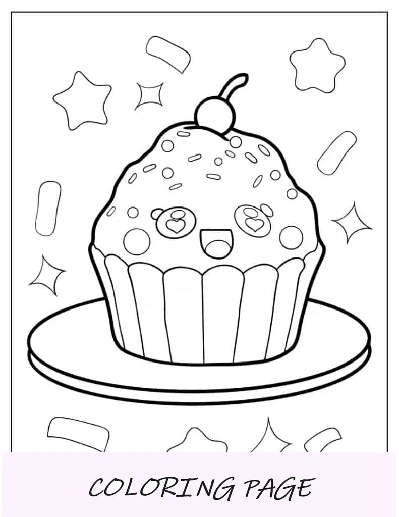 Folha Para Colorir Cupcake Kawaii Com Cereja No Topo