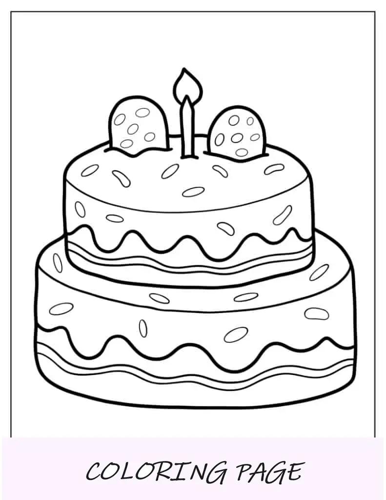 Bolo de aniversário de biscoito com página para colorir de velas para crianças