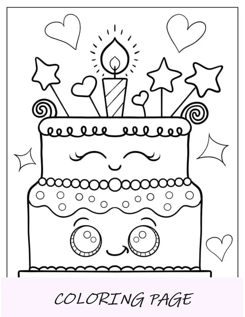 Bolo de aniversário de desenho animado para colorir para crianças