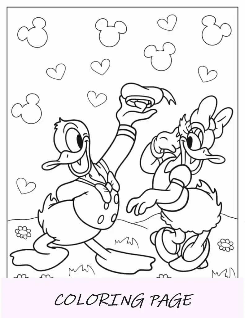 Foglio da colorare di Paperino che corteggia Daisy Duck
